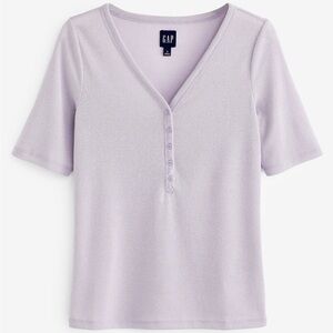 Ribbed Short Sleeve V-Neck Henley T-shirt